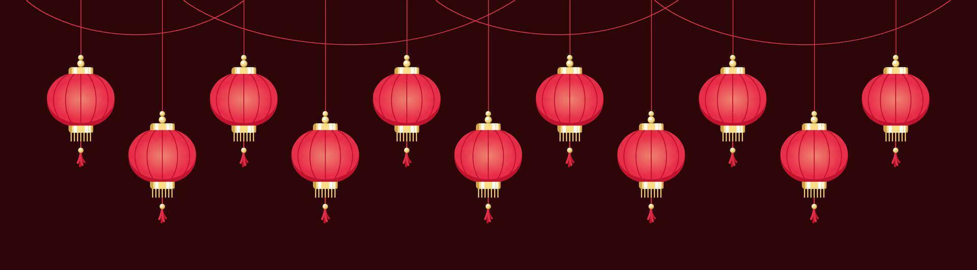 Hanging Chinese Lanterns Banner Border, Lunar New Year and Mid-Autumn Festival Graphic vector