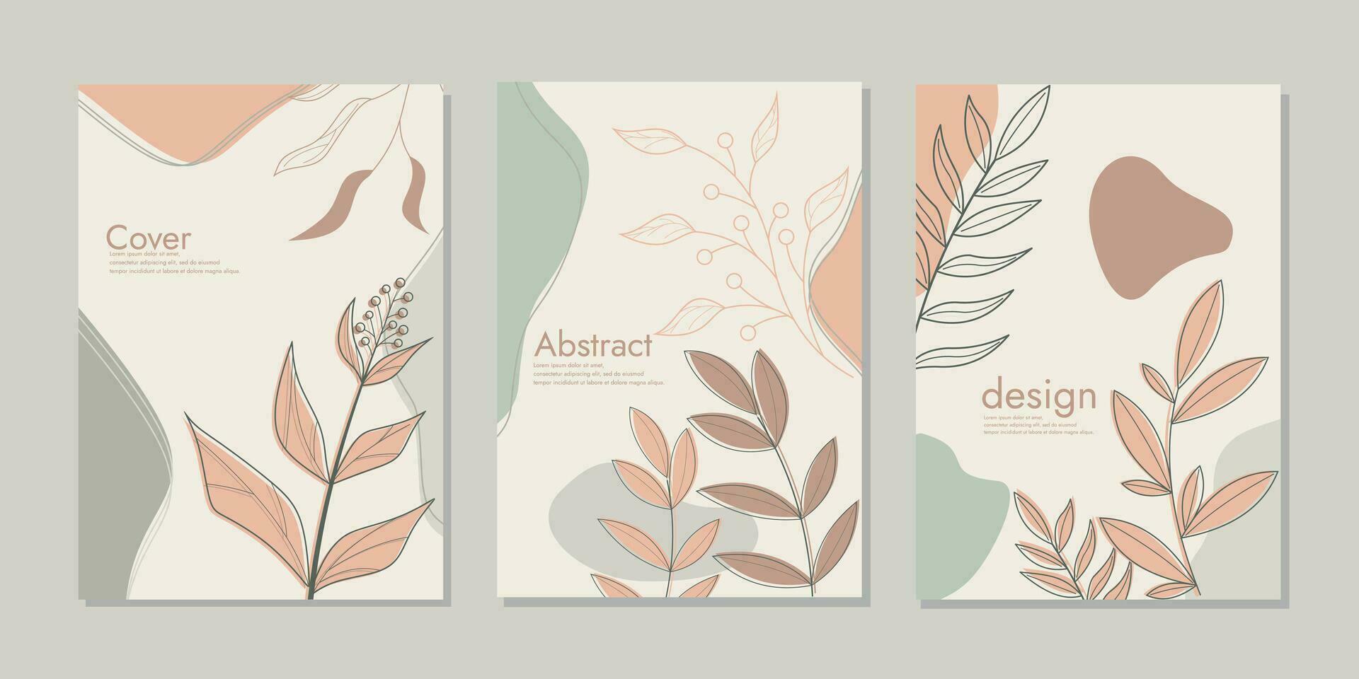 Botanical cover vector set. Hand drawn template leaves and line art background for paper, Foliage line art drawing with abstract shape. Art design for print, cover, wallpaper, natural wall art.