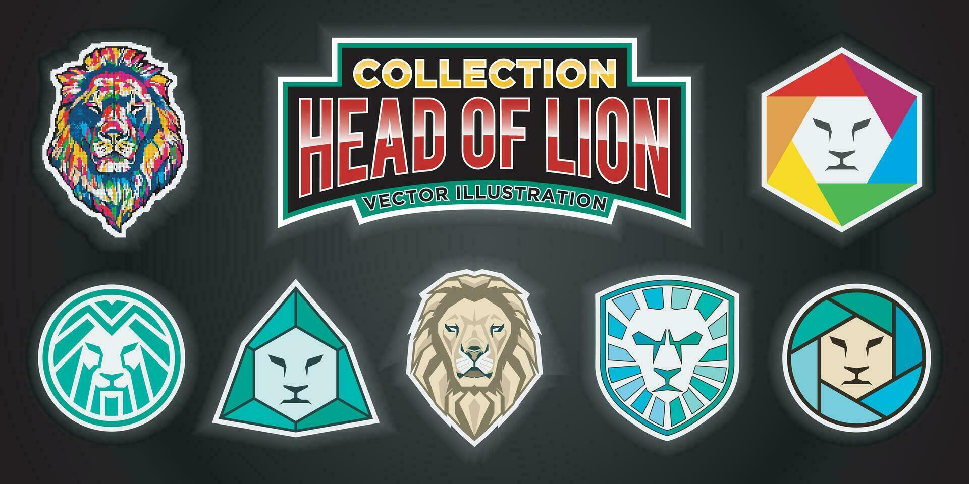 león cabeza mascota recopilación, león icono colocar. vector ilustración.