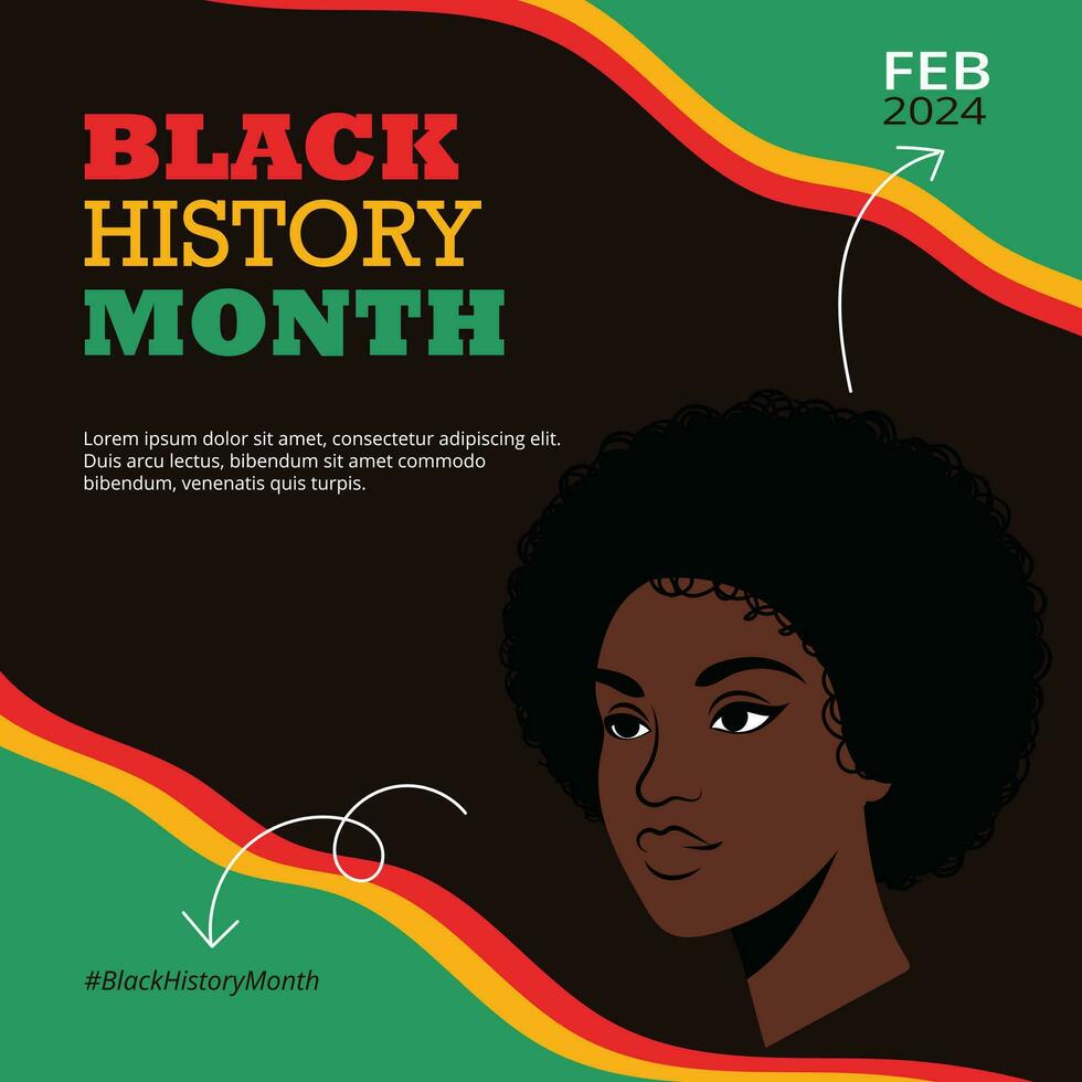 negro historia mes ilustración social medios de comunicación enviar modelo para bandera, póster, volantes. africano niña plano silueta vector negro historia bandera.