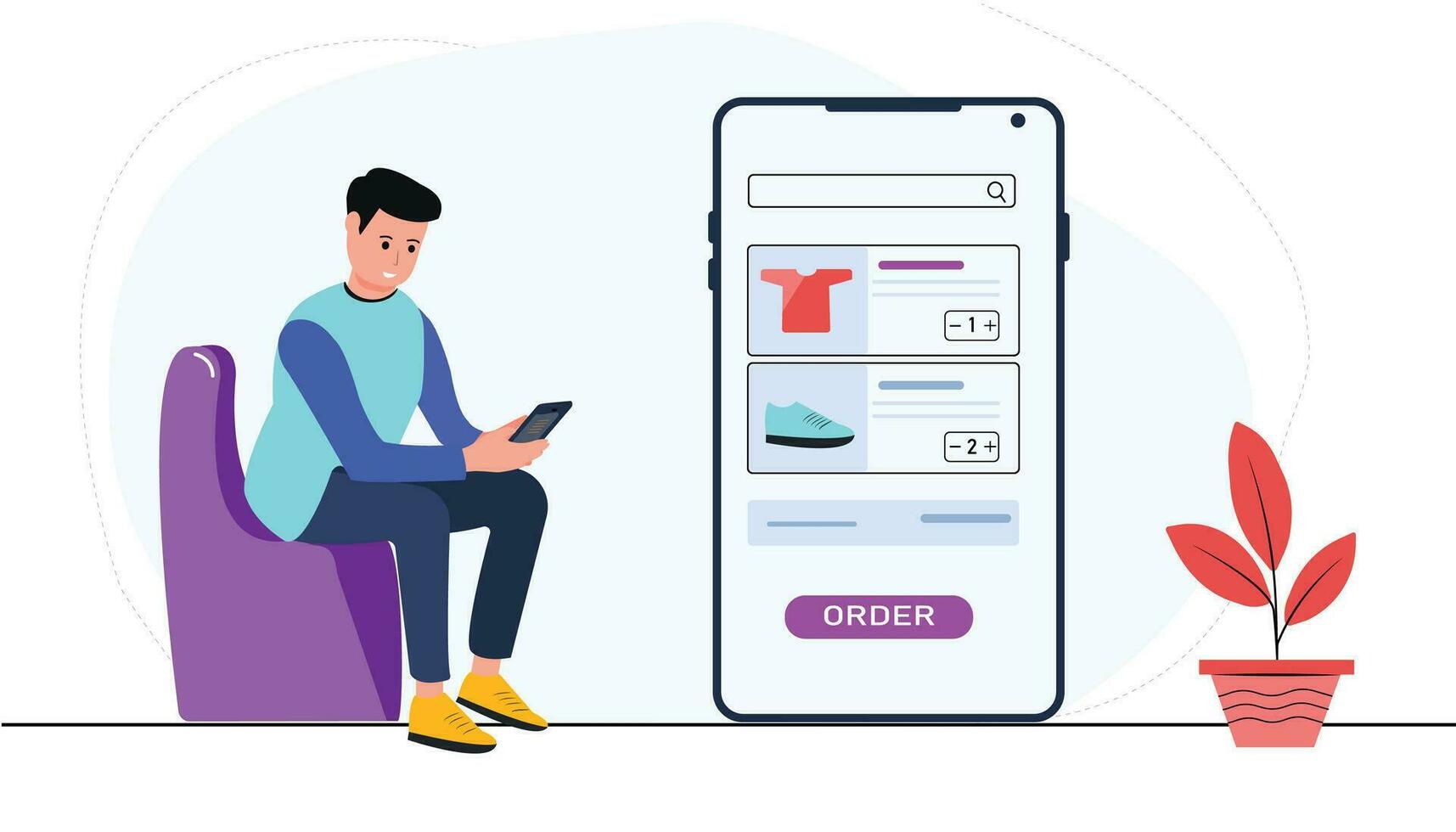 Online order with phone, online shopping flat design vector