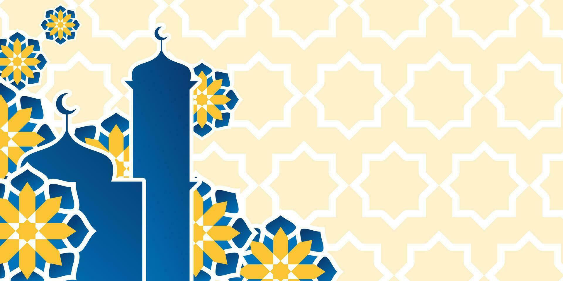 islámico fondo, con hermosa azul y amarillo mandala adornos vector modelo para bandera, póster, social medios de comunicación, saludo tarjeta islámico vacaciones, ramadán, eid al fitr, eid al adha, mawlid