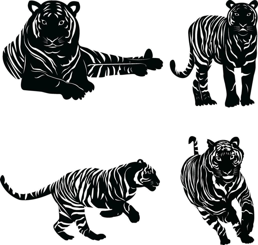 conjunto de Tigre silueta diseño en un blanco antecedentes vector