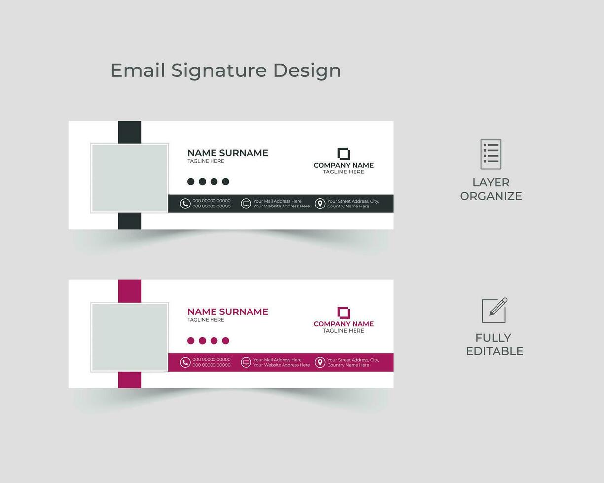 Simple and clean email signature design, black and white email footer design, personal social media cover template with modern layout. vector