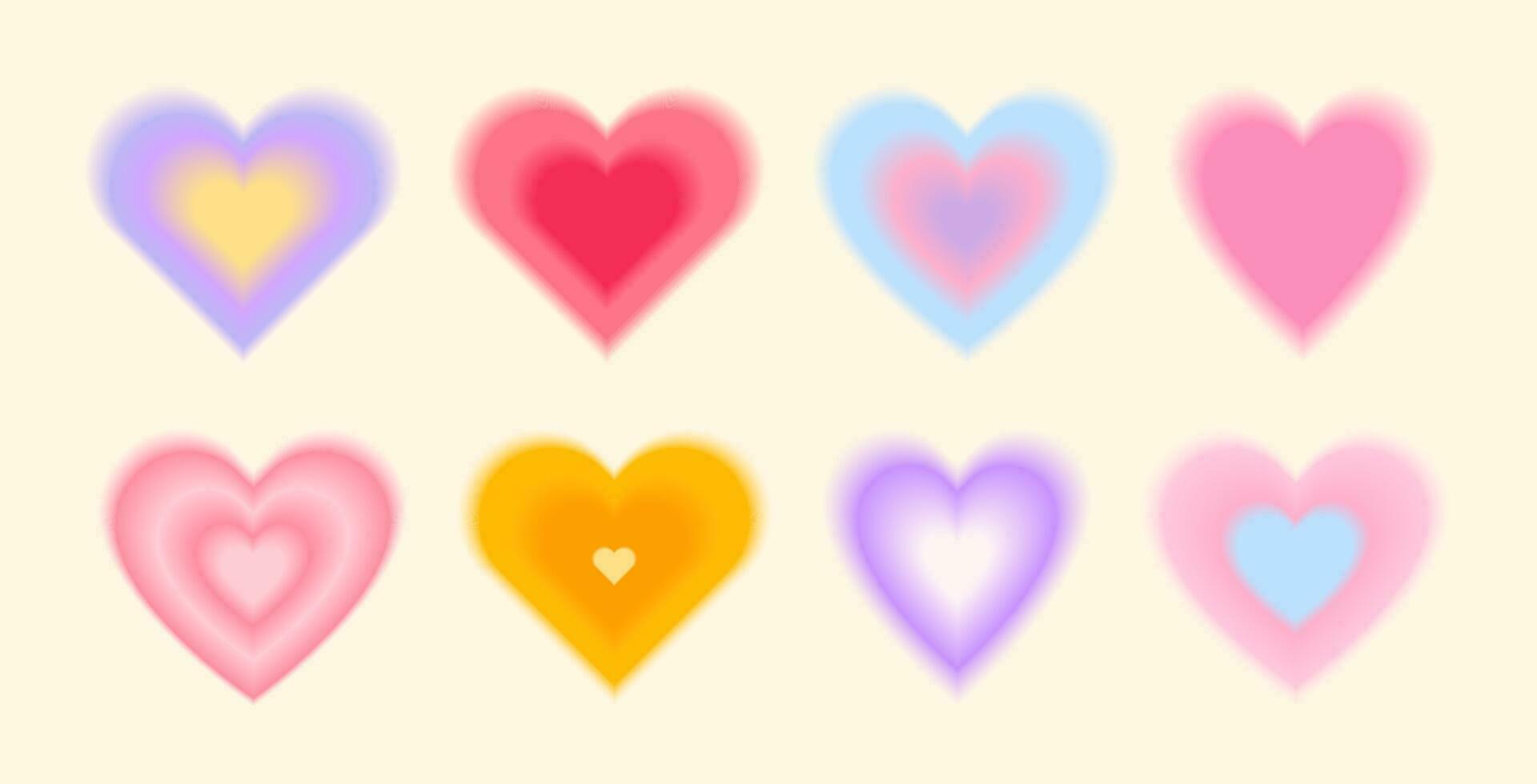 Blurred colorful gradient hearts set vector