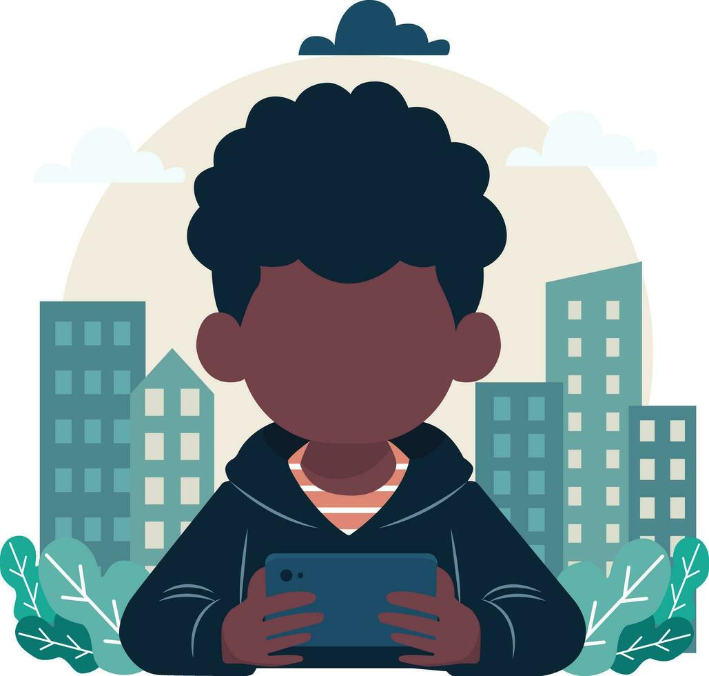 boy playing with phone vector