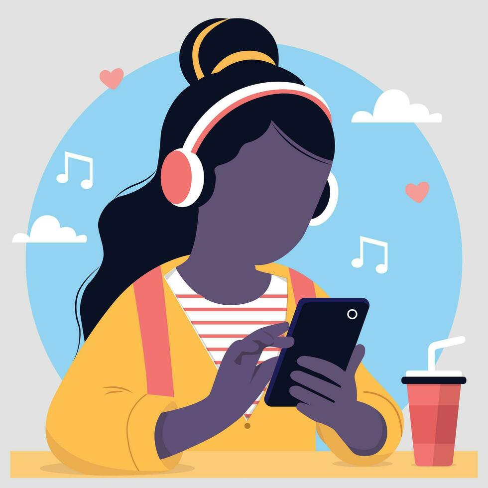 girl playing with phone vector