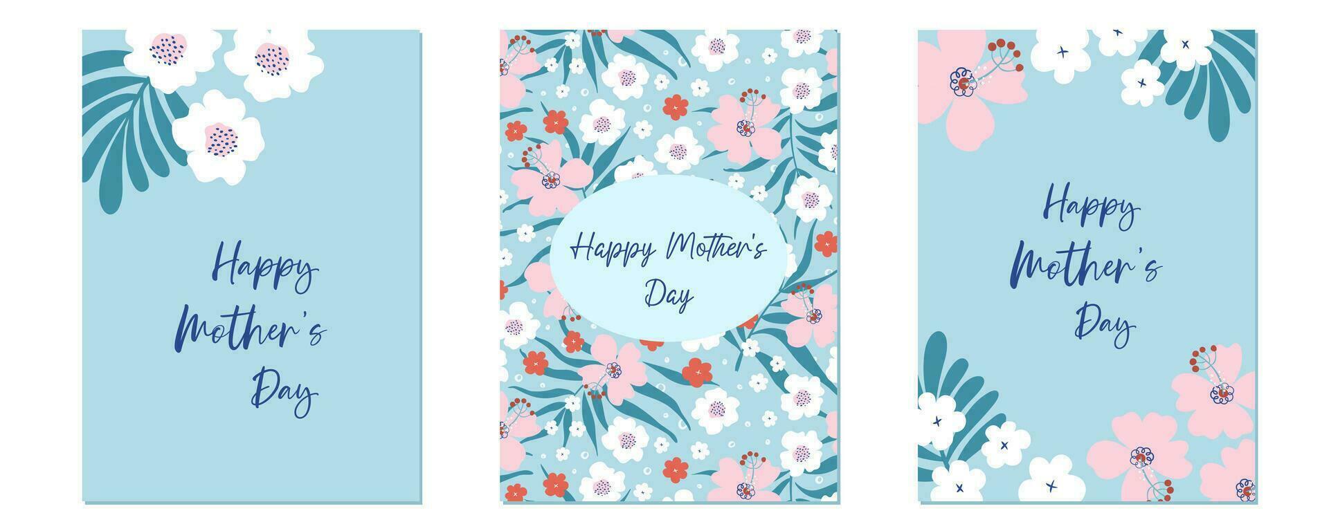 de la madre día saludo tarjetas conjunto de fiesta huellas dactilares con tropical plantas. vector ilustraciones para cubre y carteles linda diseño para mamás