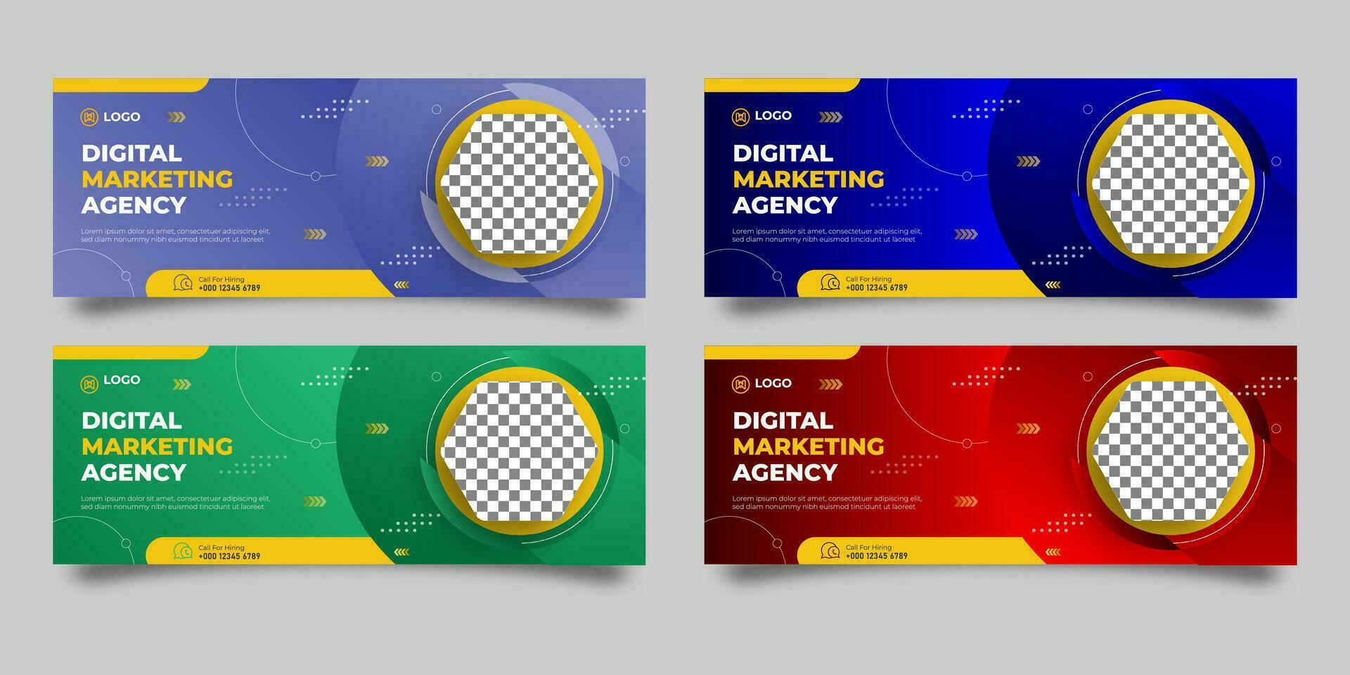 Digital marketing agency template business web banner social media cover design, modern abstract background, Pro Vector