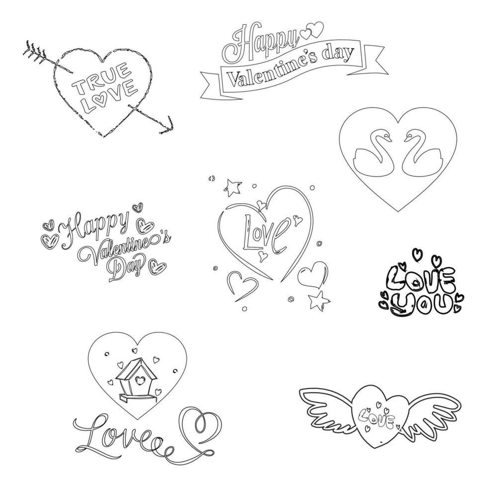 Valentine Cute Doodle Element Set vector