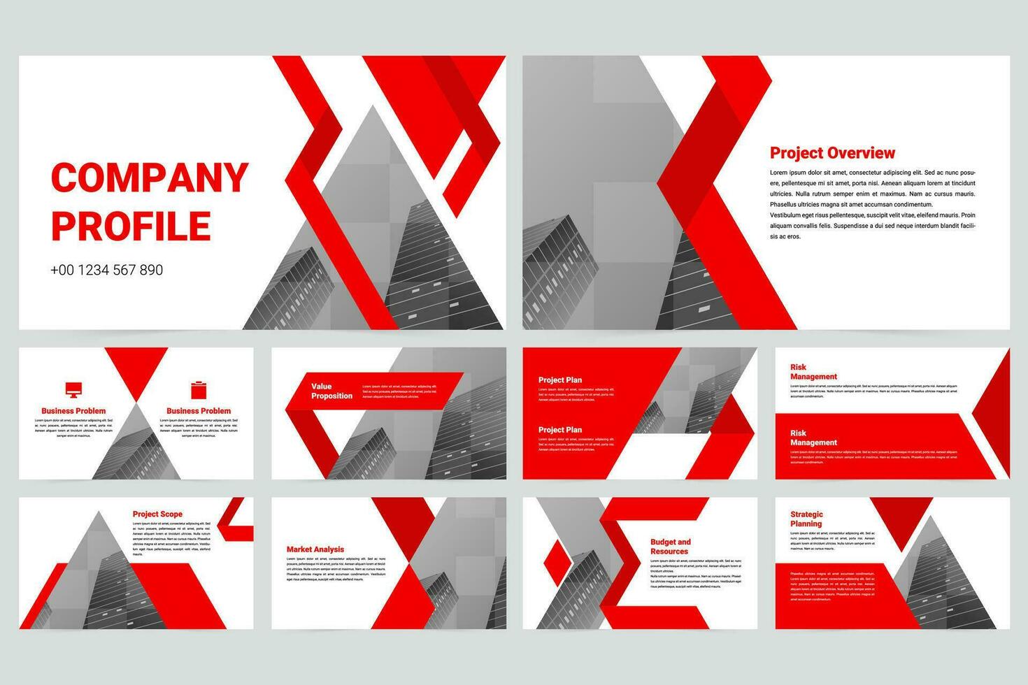 Red modern business work report slide presentation template vector