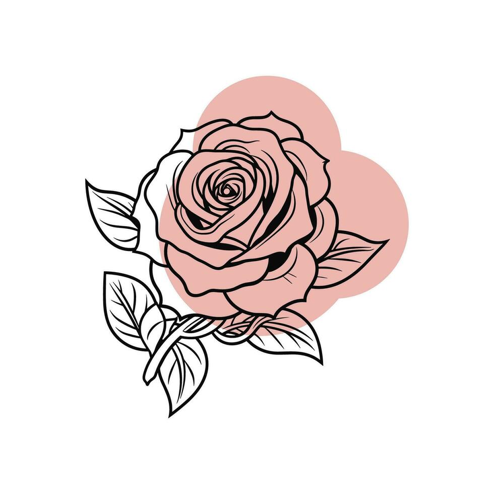 minimalista mano dibujado diseño, decorativo hermosa Rosa y hoja, botánico floral elemento vector