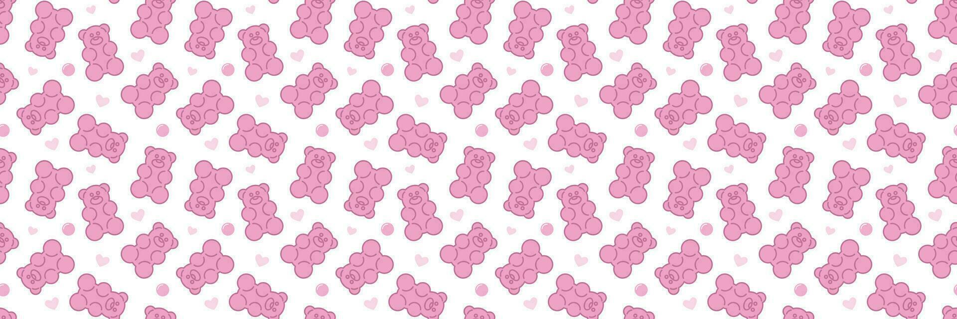 Pink gummy jelly bears, vector seamless pattern. Cartoon illustration in white background