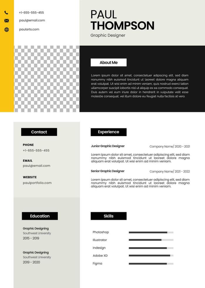 Simple cv template for graphic designer vector