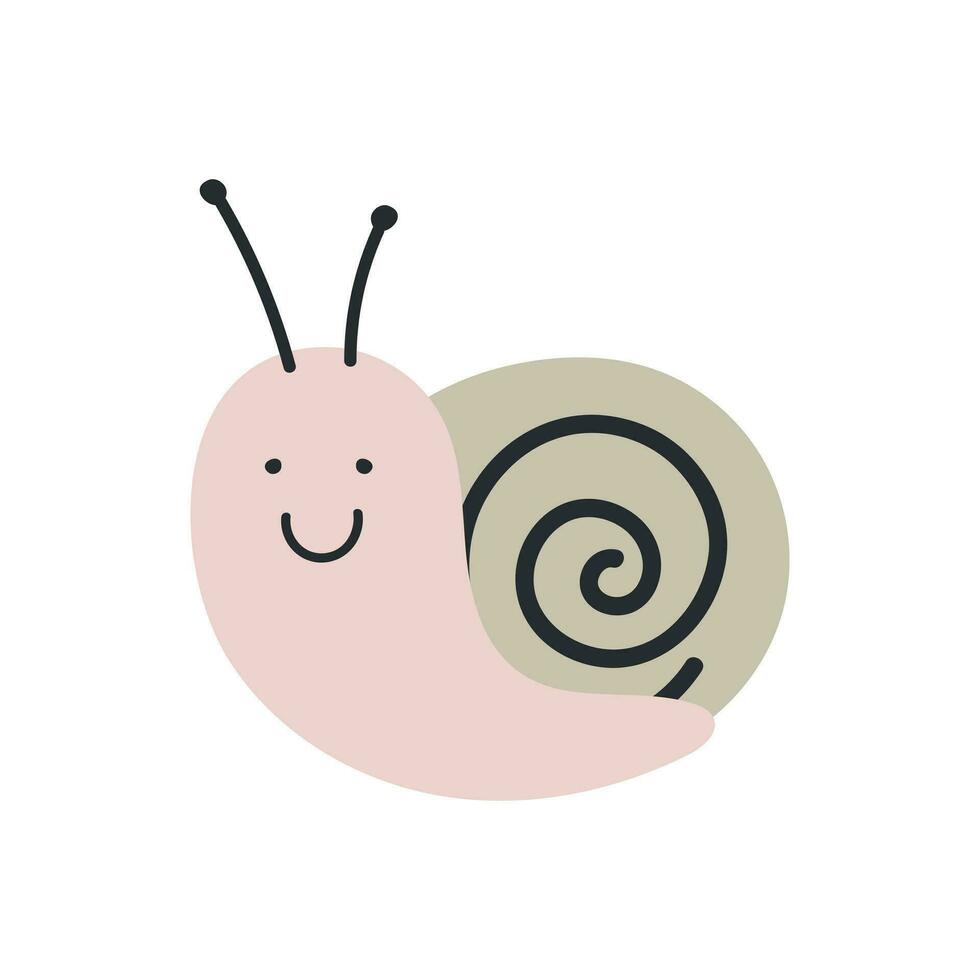 Cute Snail on a white background. Vector illustration. For kids stuff, card, posters, banners, children books, printing on the pack, printing on clothes, fabric, wallpaper, textile or dishes.