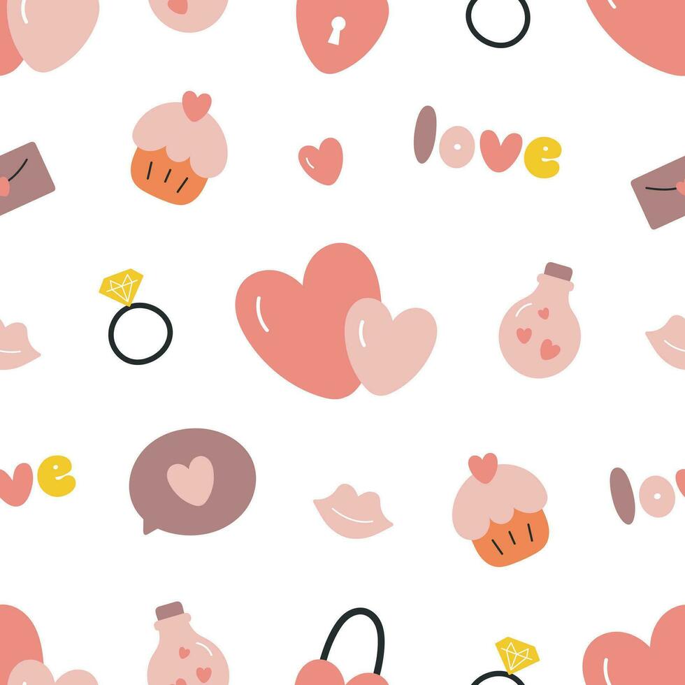 Valentine's Day seamless pattern. Vector illustration in flat style.