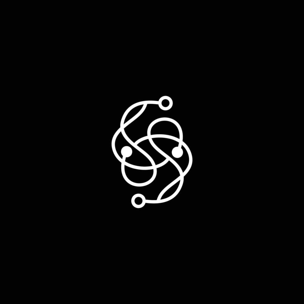 Abstract Initial Letter S Logo. White Radial Line Infinity Style isolated on black and white Background.Flat Vector Logo Design Template element.