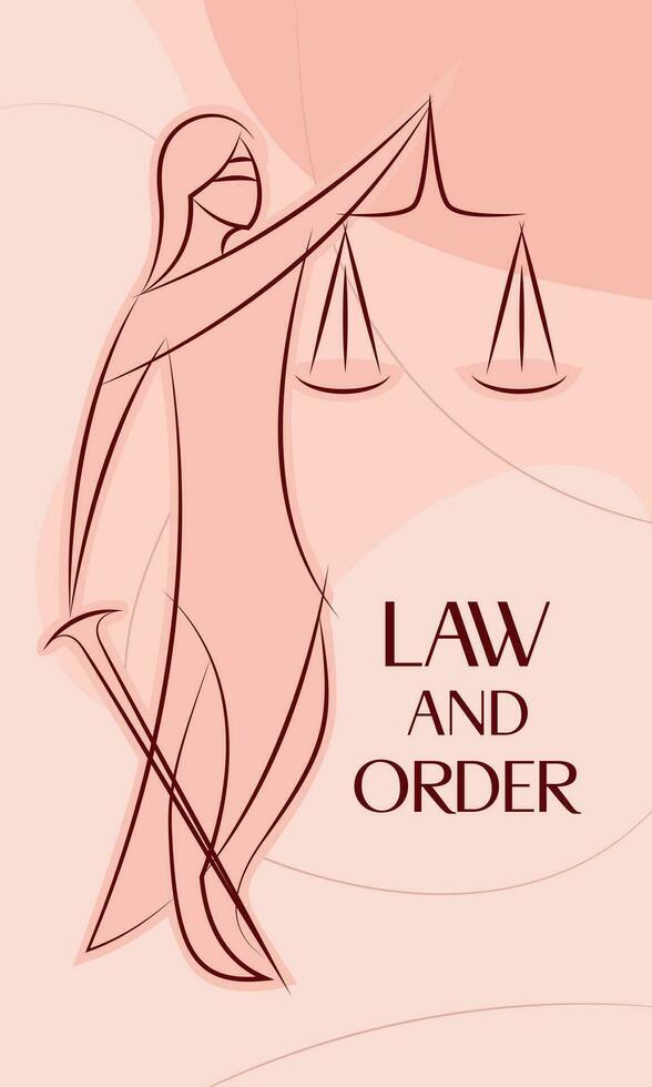 lady of justice in abstract illustration with text law and order, vector design with pink background