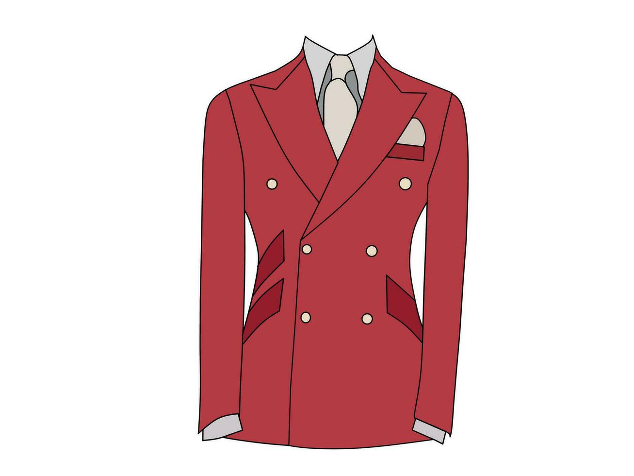 Vector illustration of red formal dress and tie making black and white lines on white background.