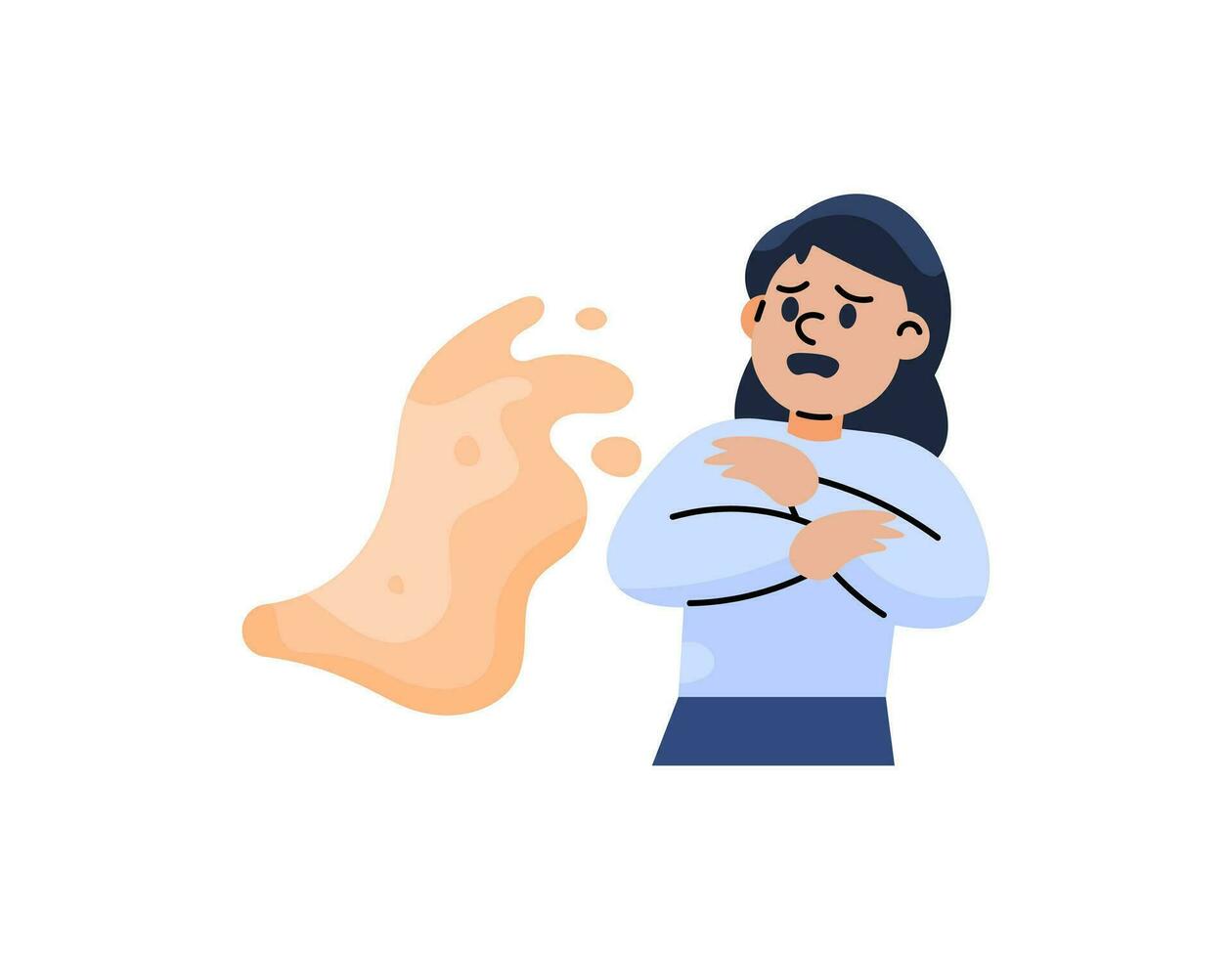 Illustration of a woman splashed in a puddle. was shocked and tried to protect himself from splashing water. the facial expression of people. Flat or cartoon style character illustration design vector