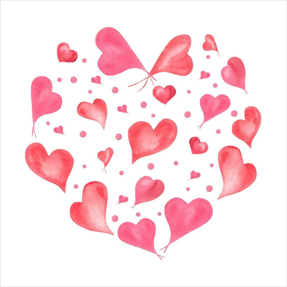 Heart made up of little pink , blue watercolor hearts. Romantic illustration. vector