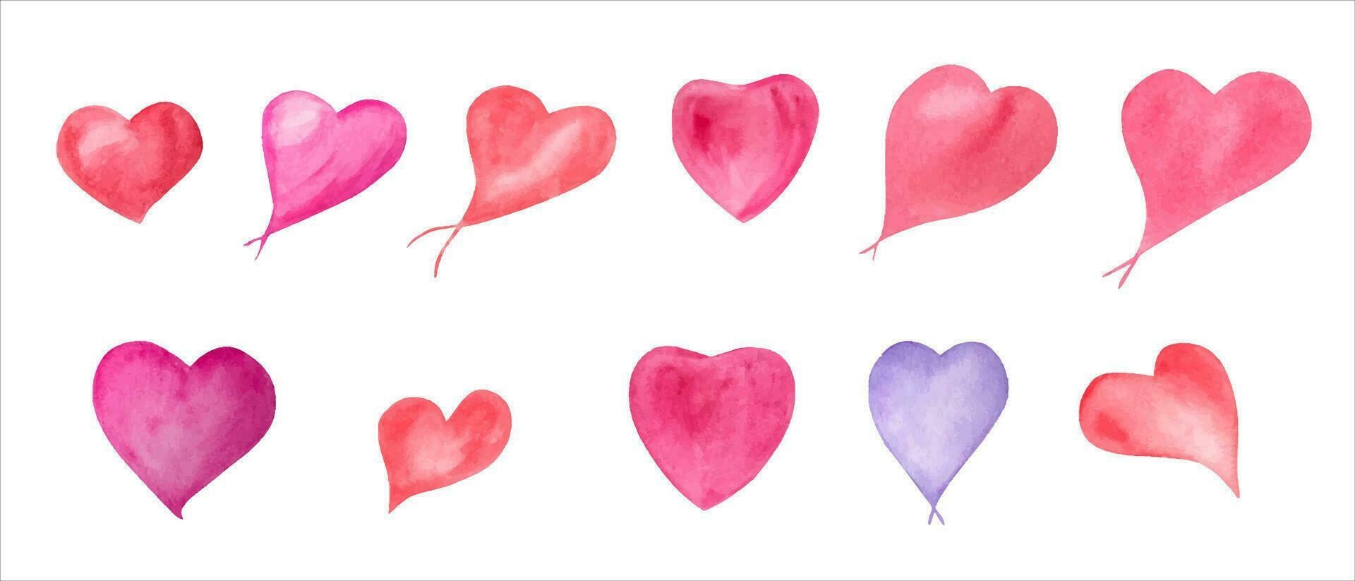Watercolor Valentines day elements set. Hand drawn cute romantic hearts. Design idea. vector