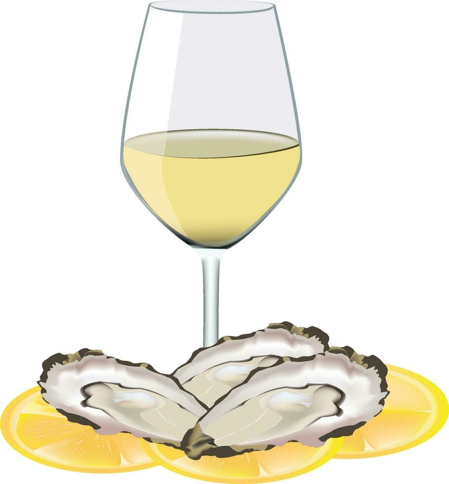 glass of wine with oysters vector