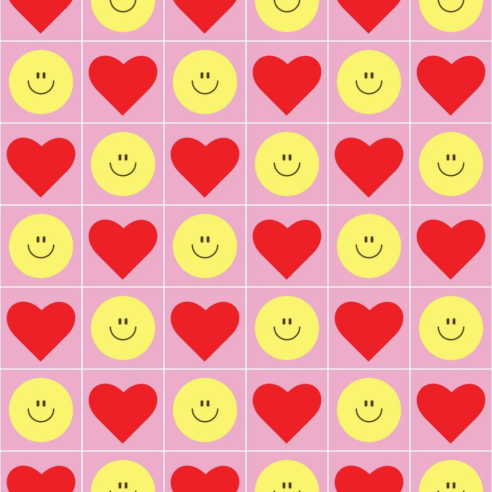 sin costura modelo con corazones y emoticon sonrisa vector