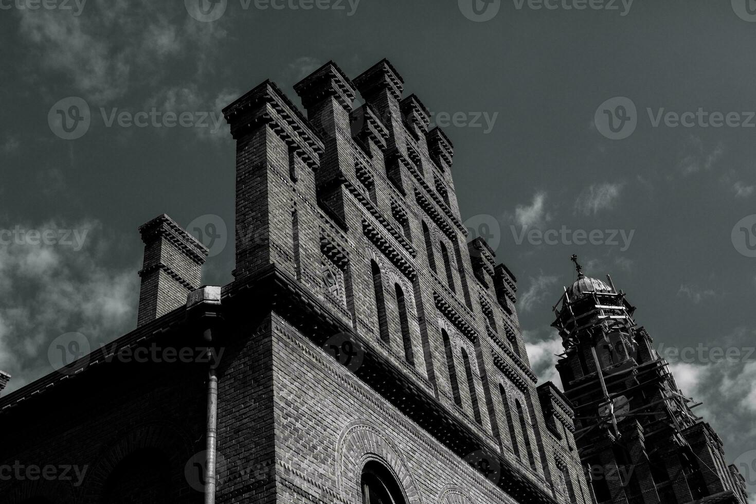 Architecture and streets of the old town. The historic architecture of Chernivtsi, Ukraine. Old city after the rain. photo