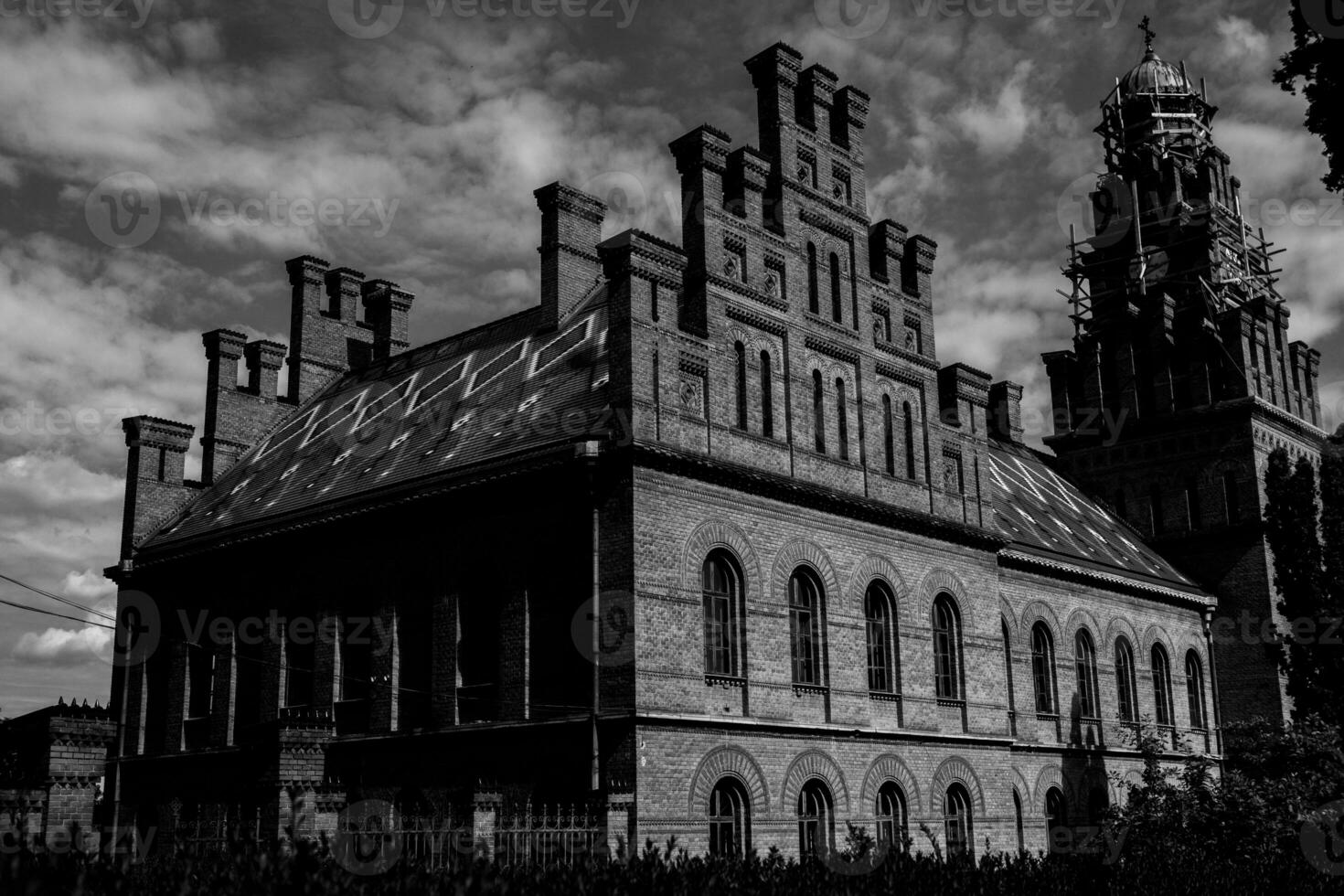 Architecture and streets of the old town. The historic architecture of Chernivtsi, Ukraine. Old city after the rain. photo