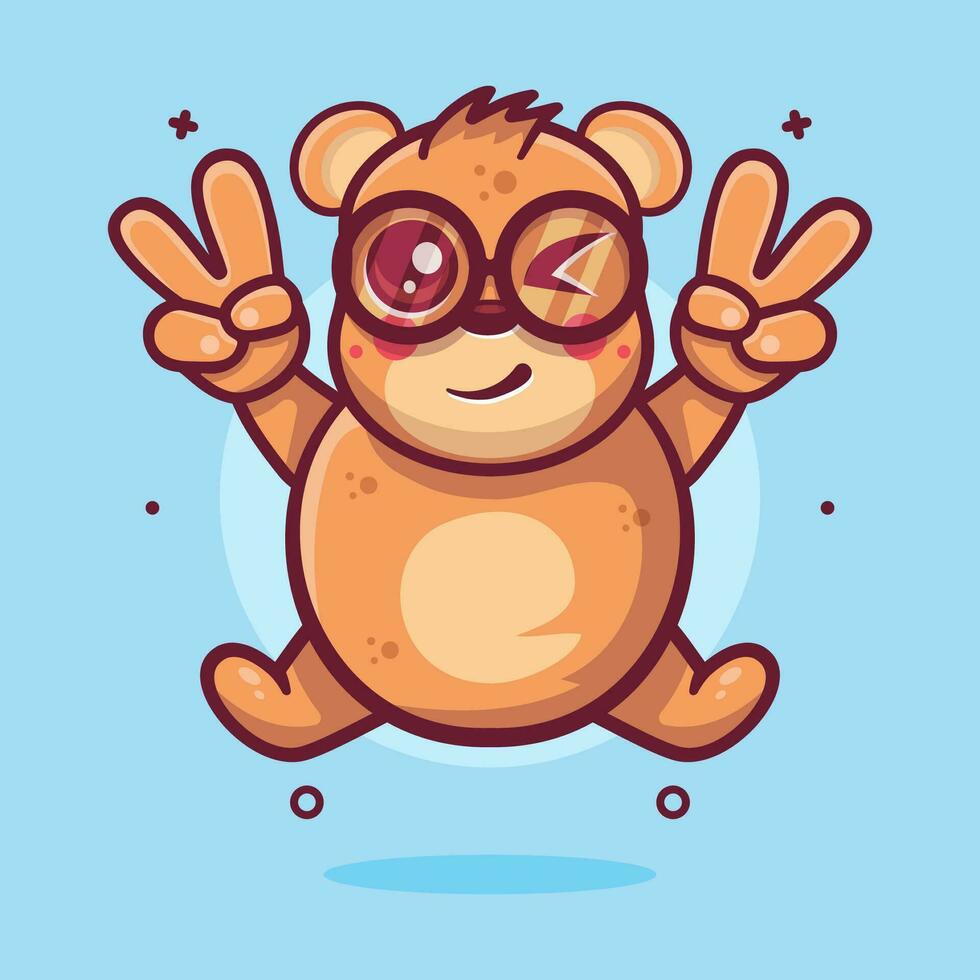 cute bear animal character mascot with peace sign hand gesture isolated cartoon in flat style design vector