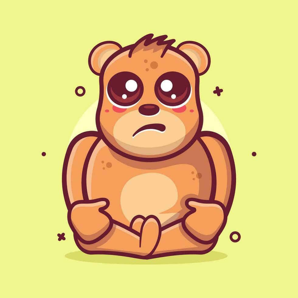 kawaii bear animal character mascot with sad expression isolated cartoon in flat style design vector