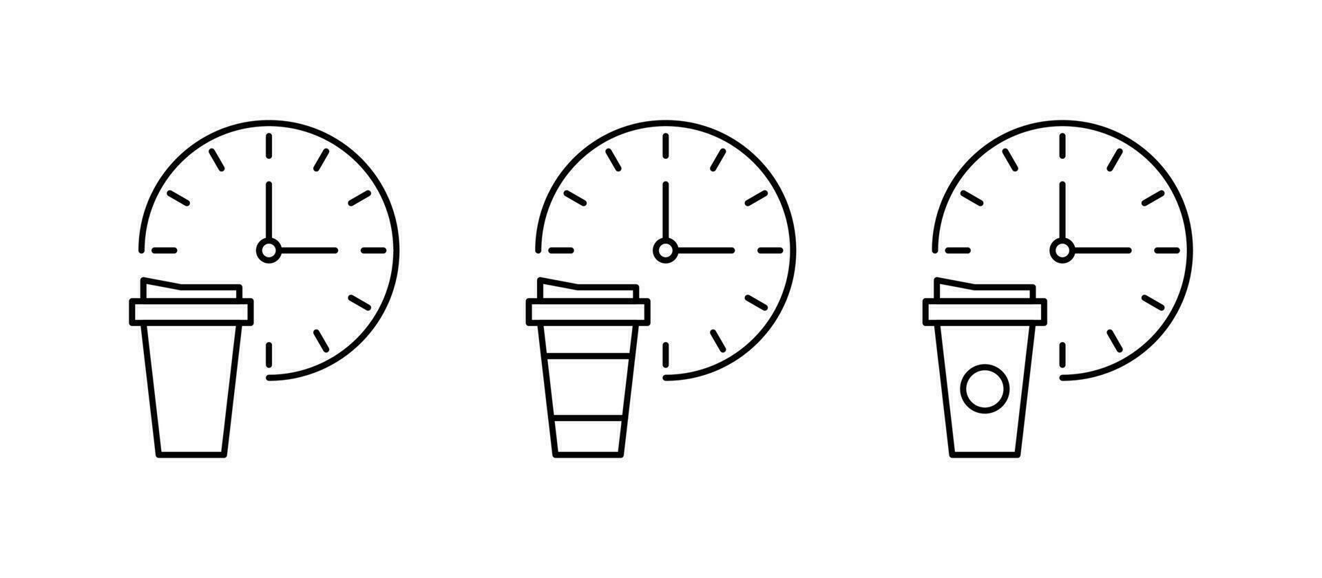 café descanso. café taza y reloj. vector íconos