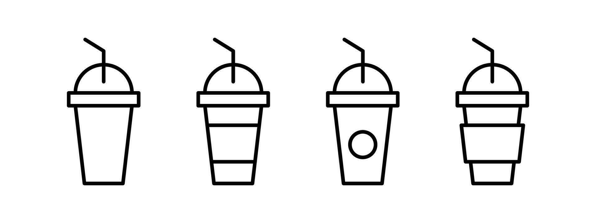 Icons of cups with straws. Vector icons