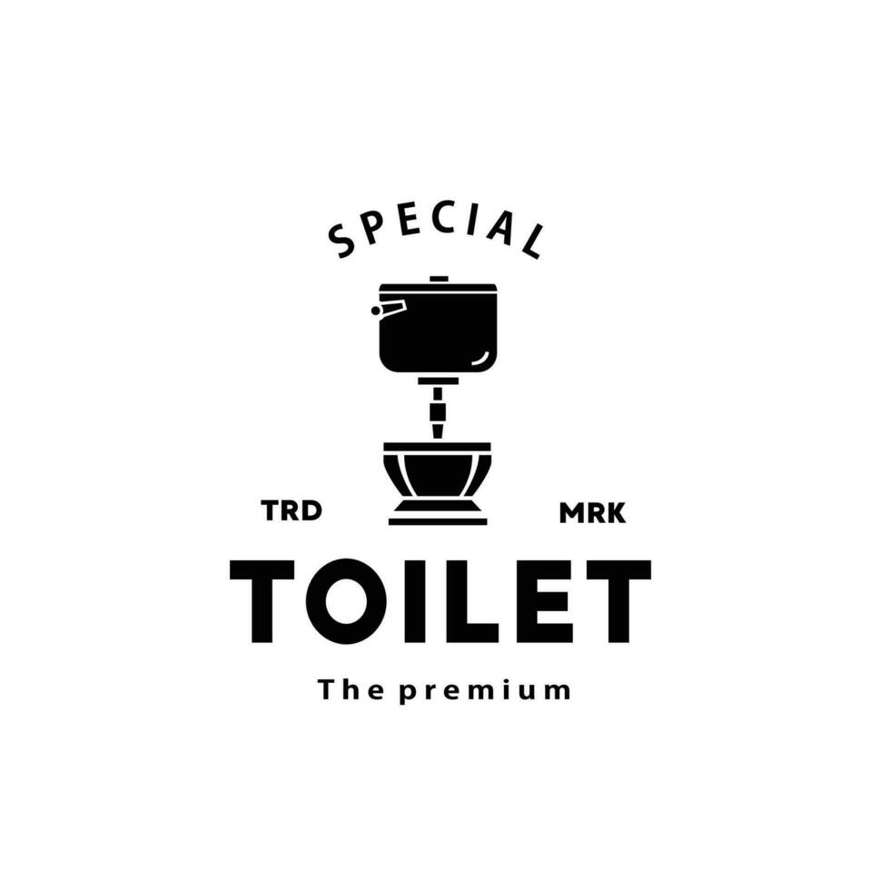 Toilet hipster silhouette logo bowl sanitaryware vector bathroom. Bidet toilet line icon interior