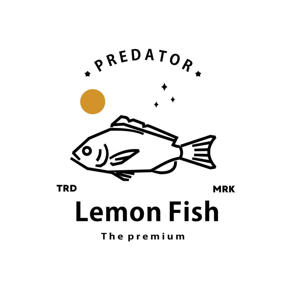 Clásico retro hipster limón pescado logo vector contorno monoline Arte icono