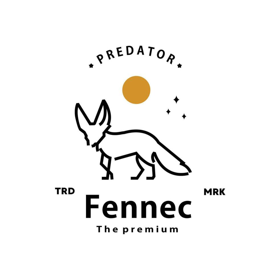 vintage retro hipster fennec logo vector outline monoline art icon
