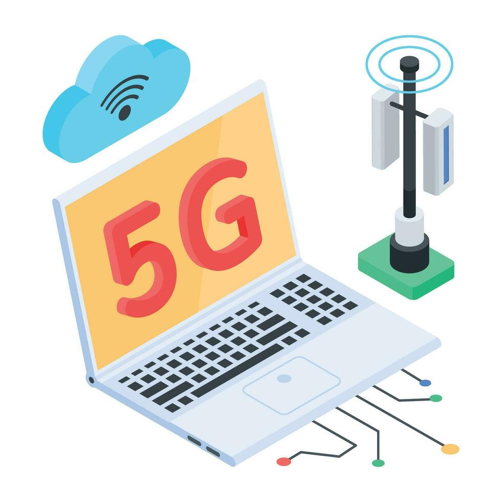 Set of Wireless Network Isometric Icons vector