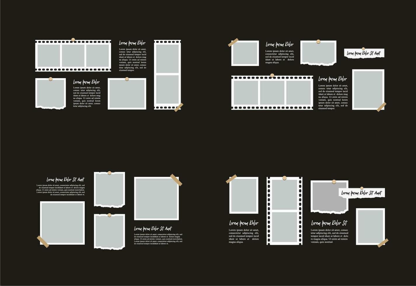 Pictures or photos frame collage. comics page grid layout abstract photo frames and digital photo wall template vector