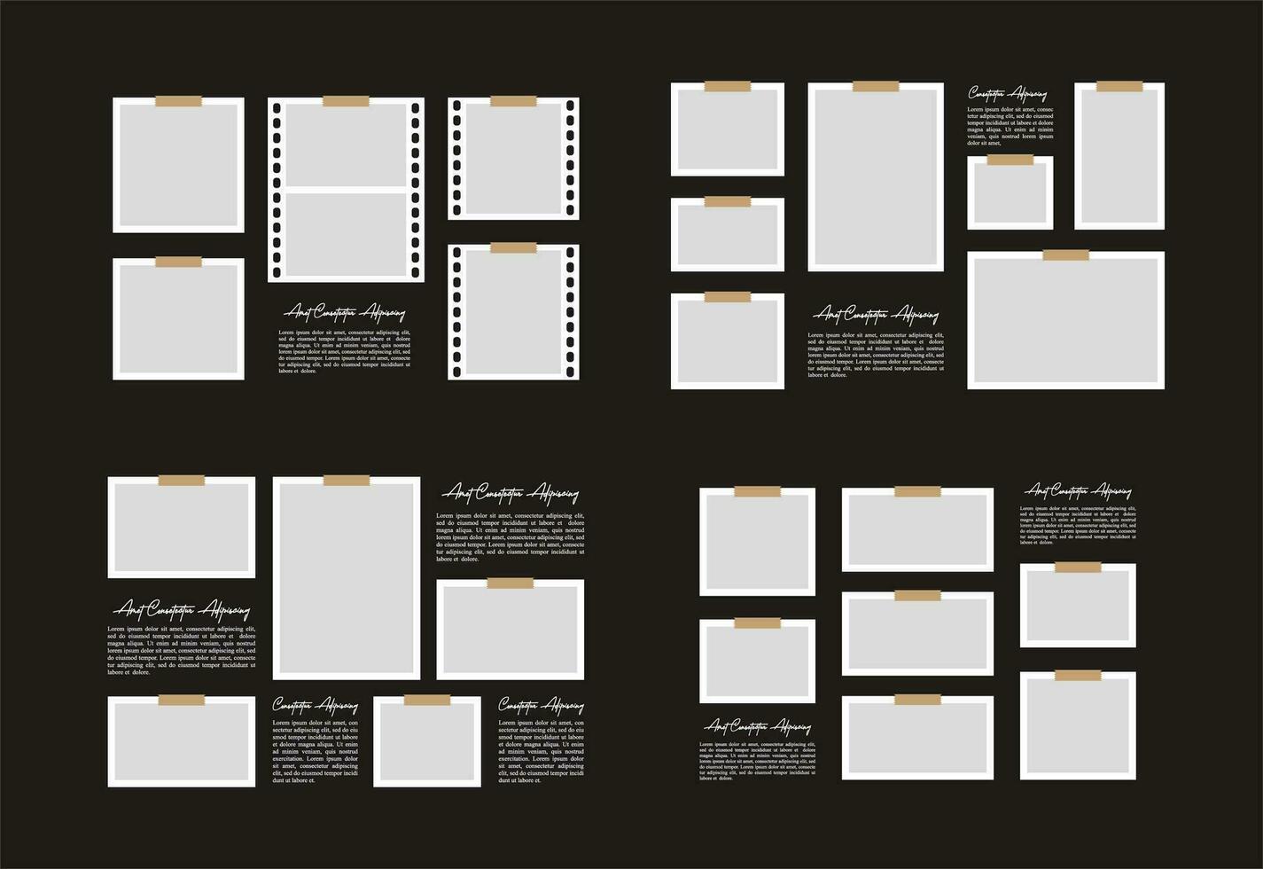 Pictures or photos frame collage. comics page grid layout abstract photo frames and digital photo wall template vector