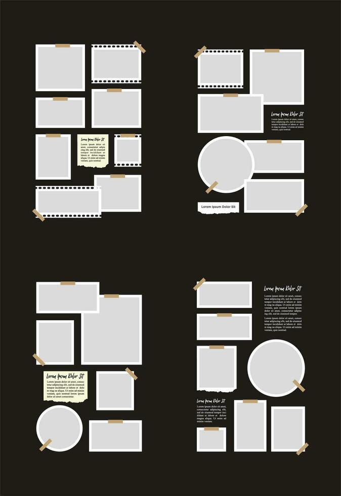 collage de marcos de fotos o fotos. diseño de cuadrícula de página de cómics marcos de fotos abstractos y plantilla de pared de fotos digitales vector