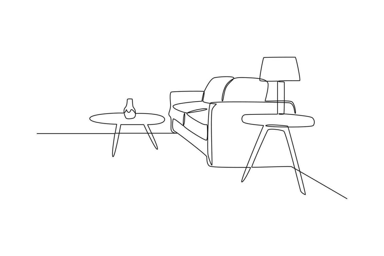 One continuous line drawing of Home interior design concept. Doodle vector illustration in simple linear style.