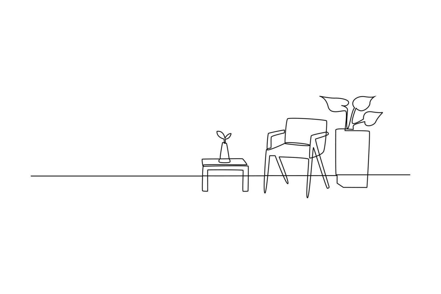 One continuous line drawing of Home interior design concept. Doodle vector illustration in simple linear style.
