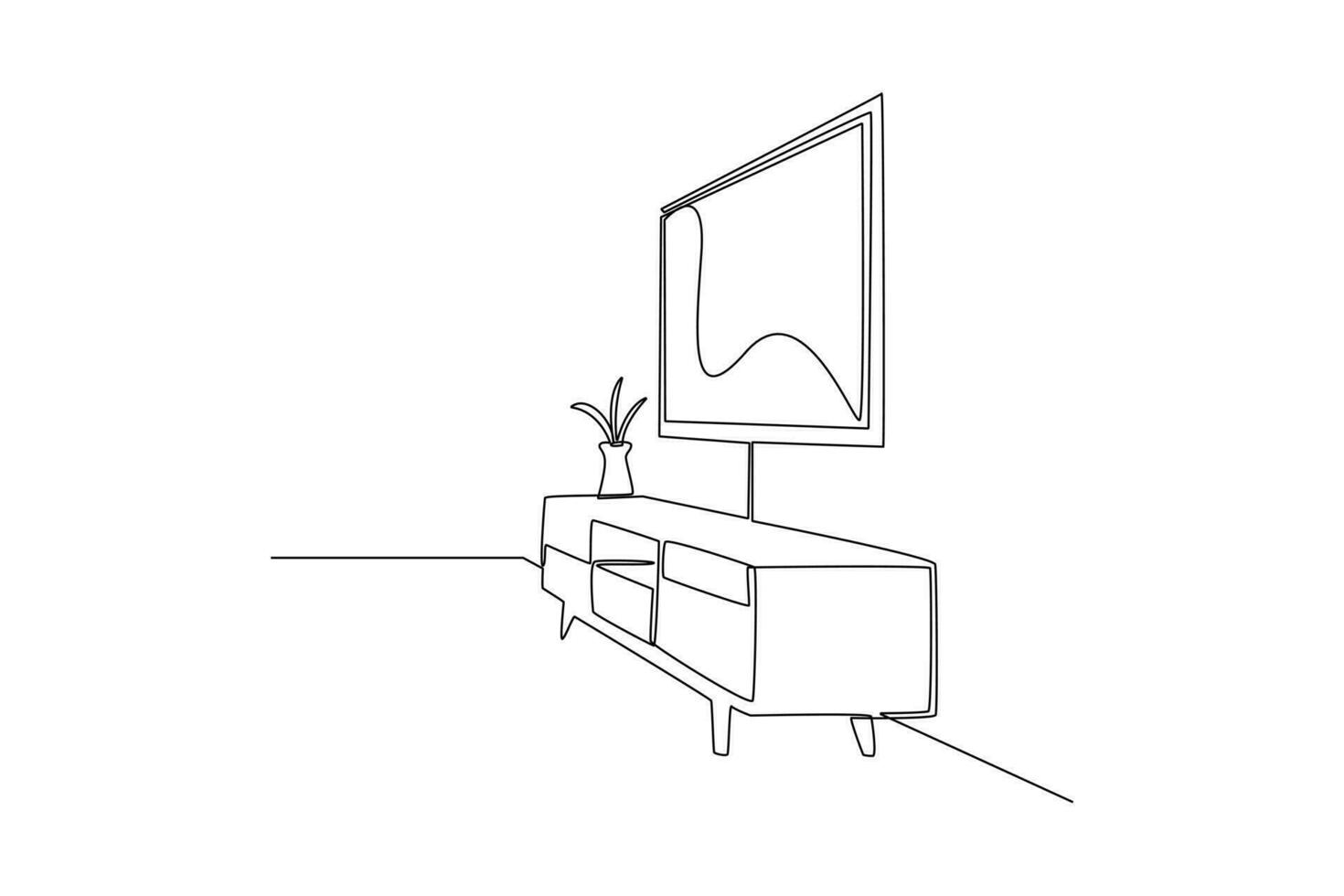 One continuous line drawing of Home interior design concept. Doodle vector illustration in simple linear style.