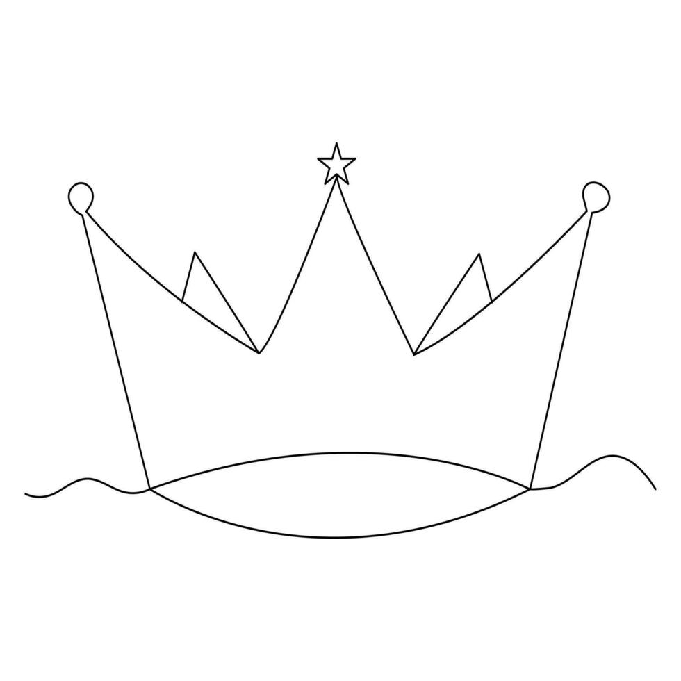 Single line continuous drawing of king crown outline vector illustration