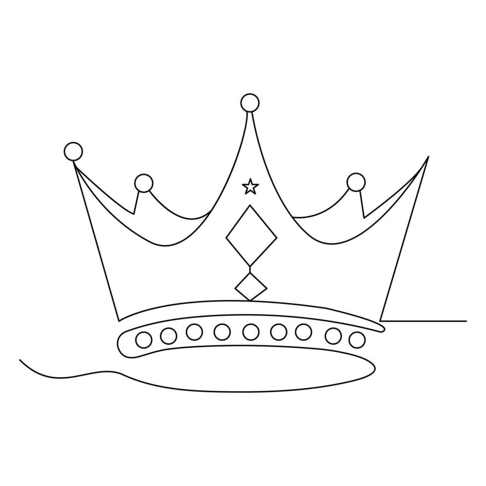 Single line continuous drawing of king crown outline vector illustration