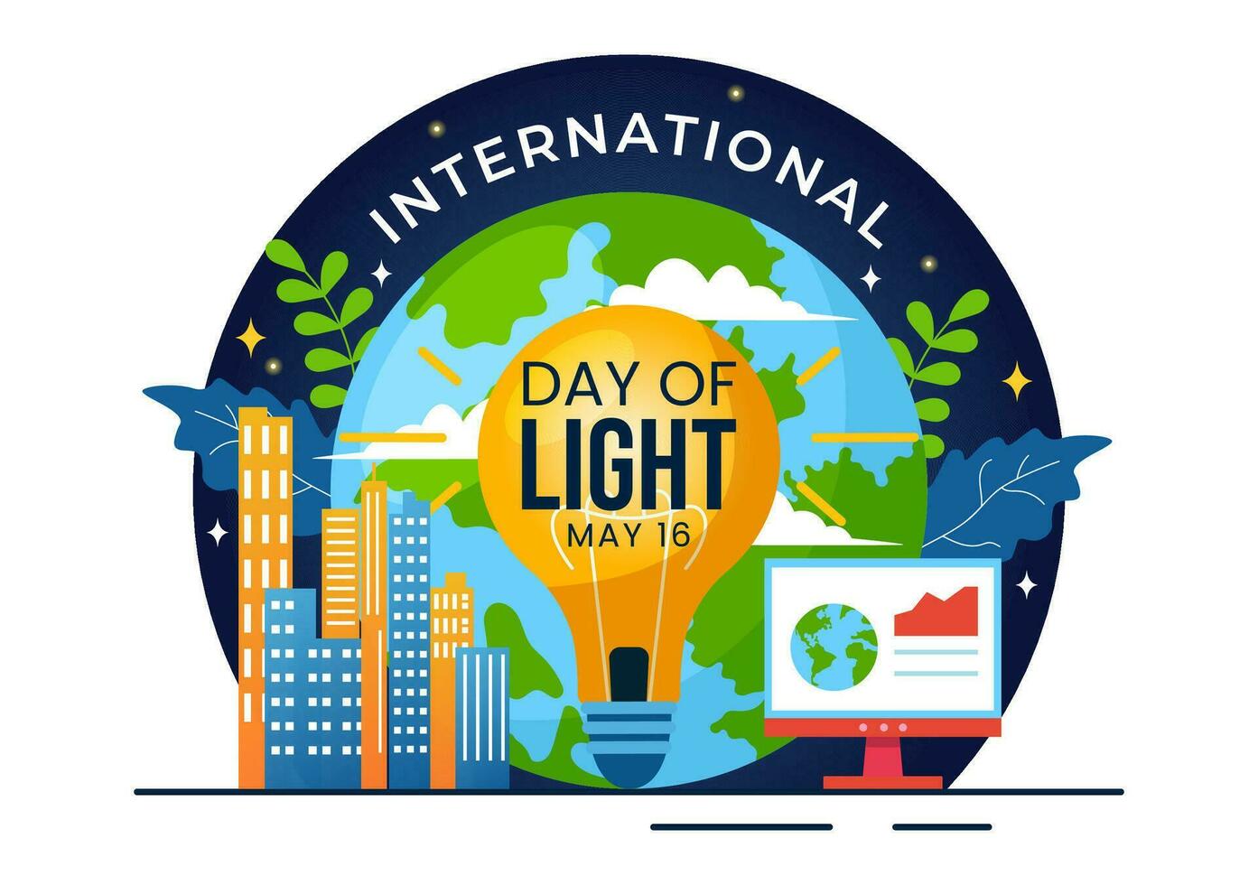 International Day of Light Vector Illustration on May 16 to the Importance Use of Lamp and Savings in Human Life in Flat Cartoon Background