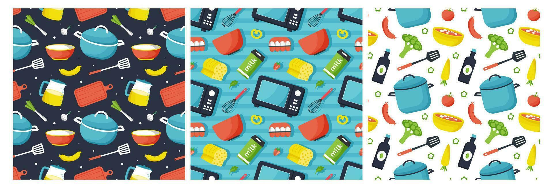 Set of Cooking Equipment Seamless Pattern Design  Illustration in Flat Cartoon Template Hand Drawn vector