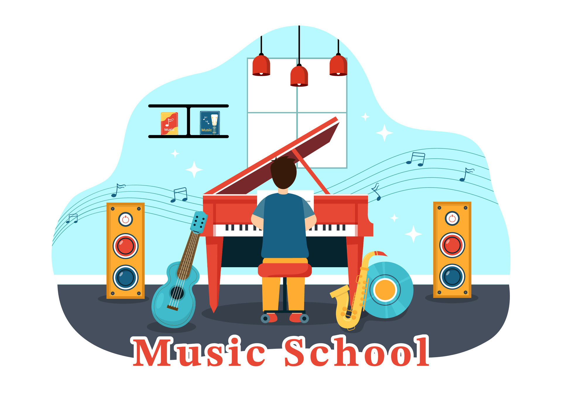 música colegio vector ilustración con jugando varios musical