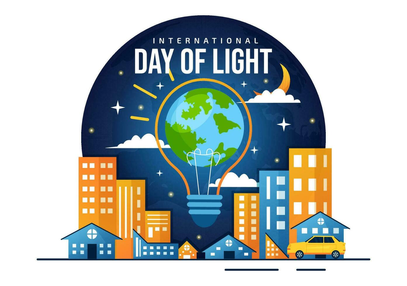 International Day of Light Vector Illustration on May 16 to the Importance Use of Lamp and Savings in Human Life in Flat Cartoon Background